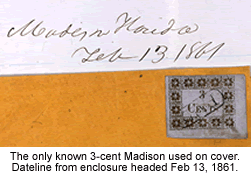 Clipping with the only known 3-cent Madison used on cover.
